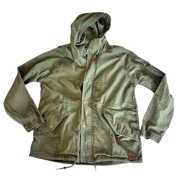 Volcom Men's Lightweight Cotton Canvas Military Green Hooded Field Jacket Size L - Picture 2 of 9